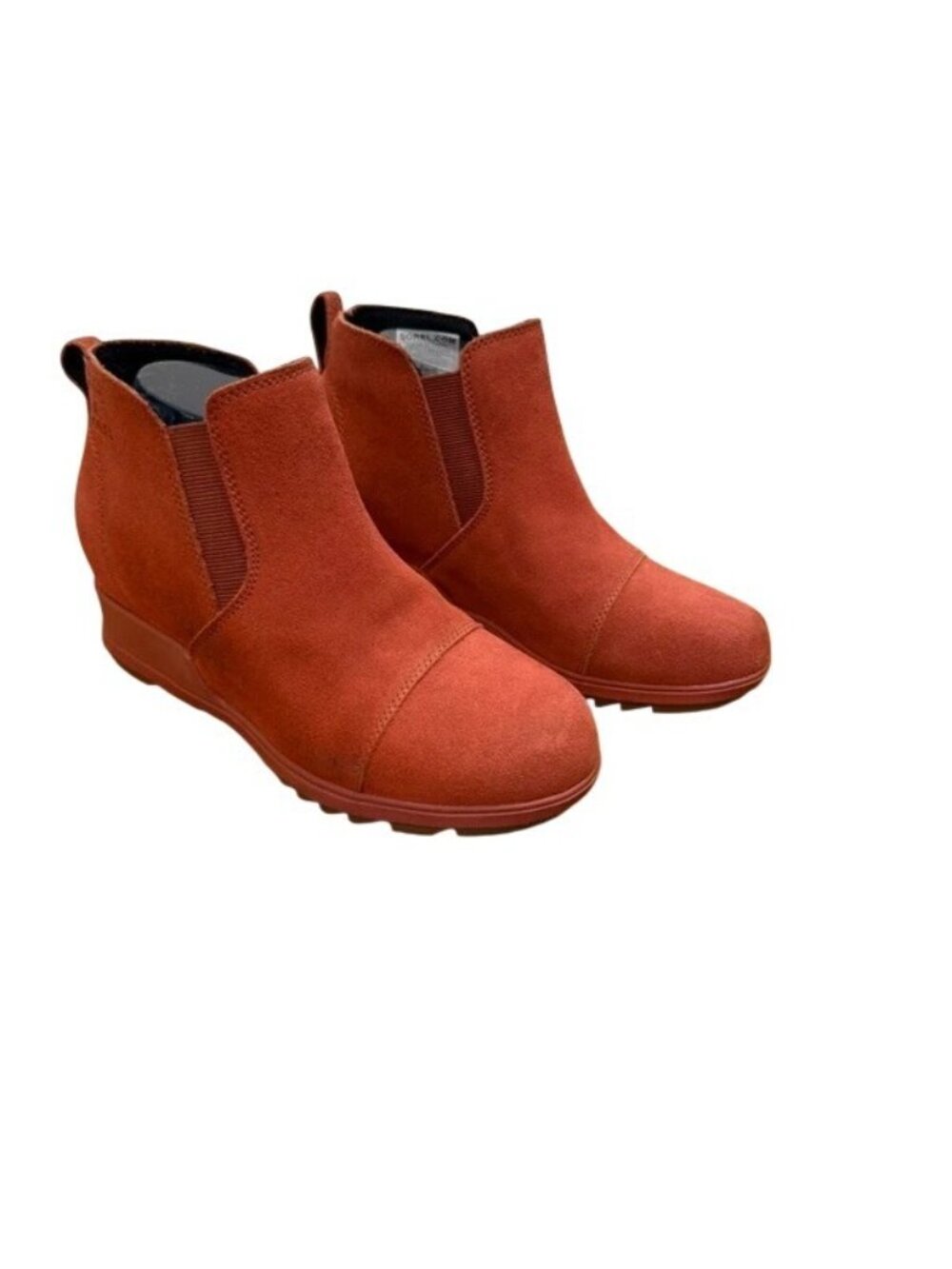 Sorel Evie Pull On Suede Wedge Heel Booties Lug Warp Red Sz 8